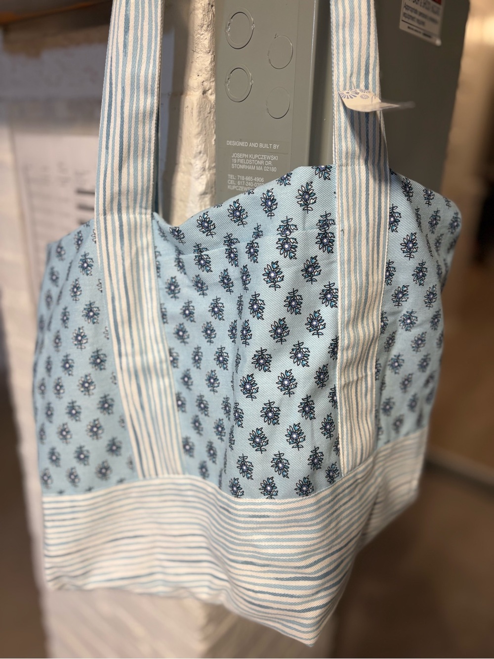 Strawflower Light Blue Floral Canvas Tote Bag